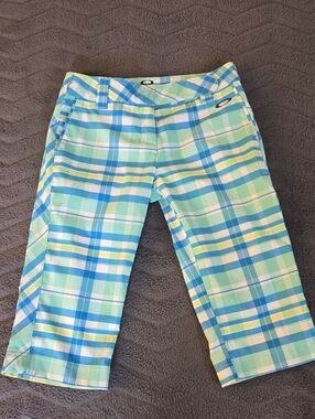 Oakley Plaid Capri Golf Pants - Aqua, Blue, Yellow, White